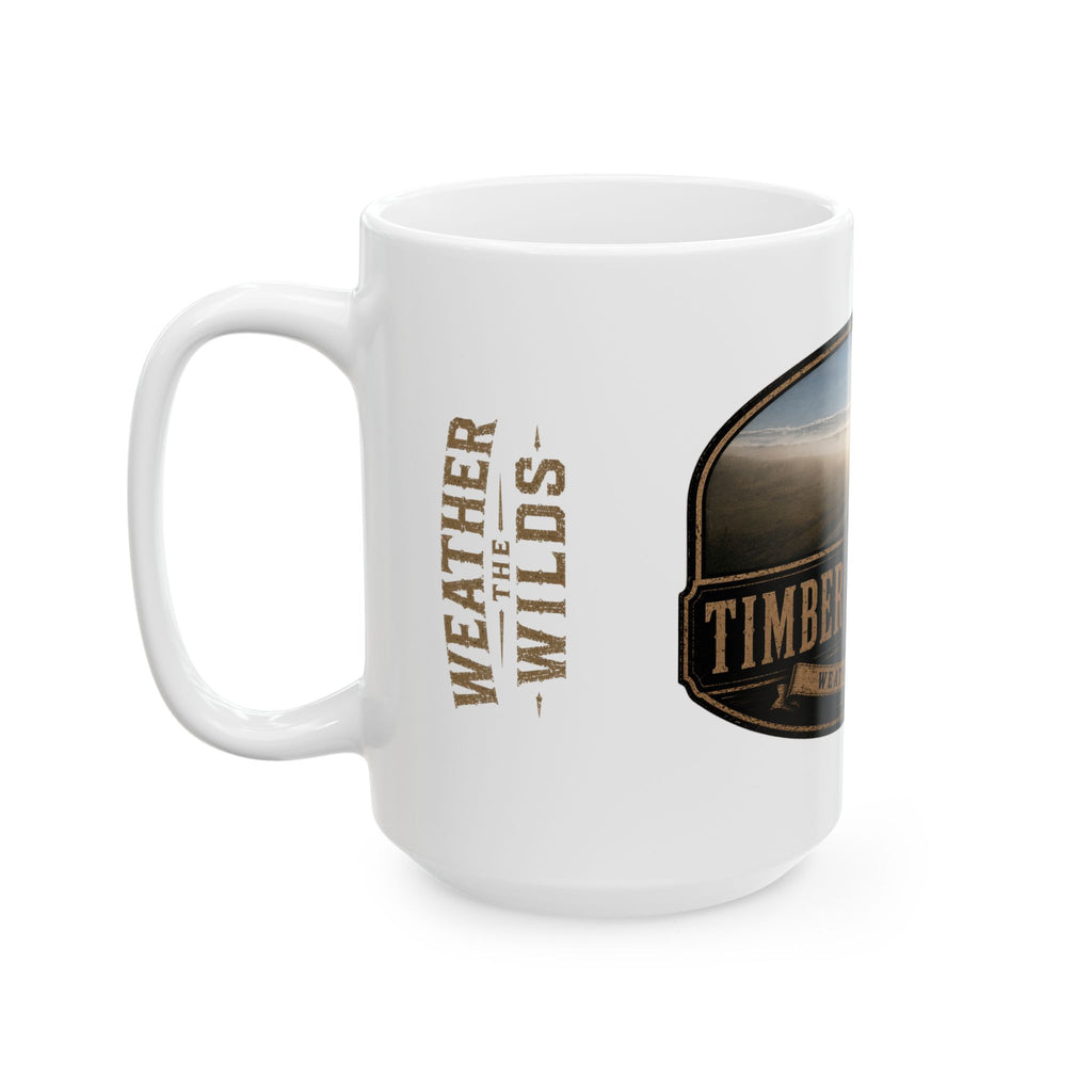 Rustic Wolf Cabin Mug — 'Timber Hollow' Scenic Ceramic Coffee Cup (11oz/15oz)