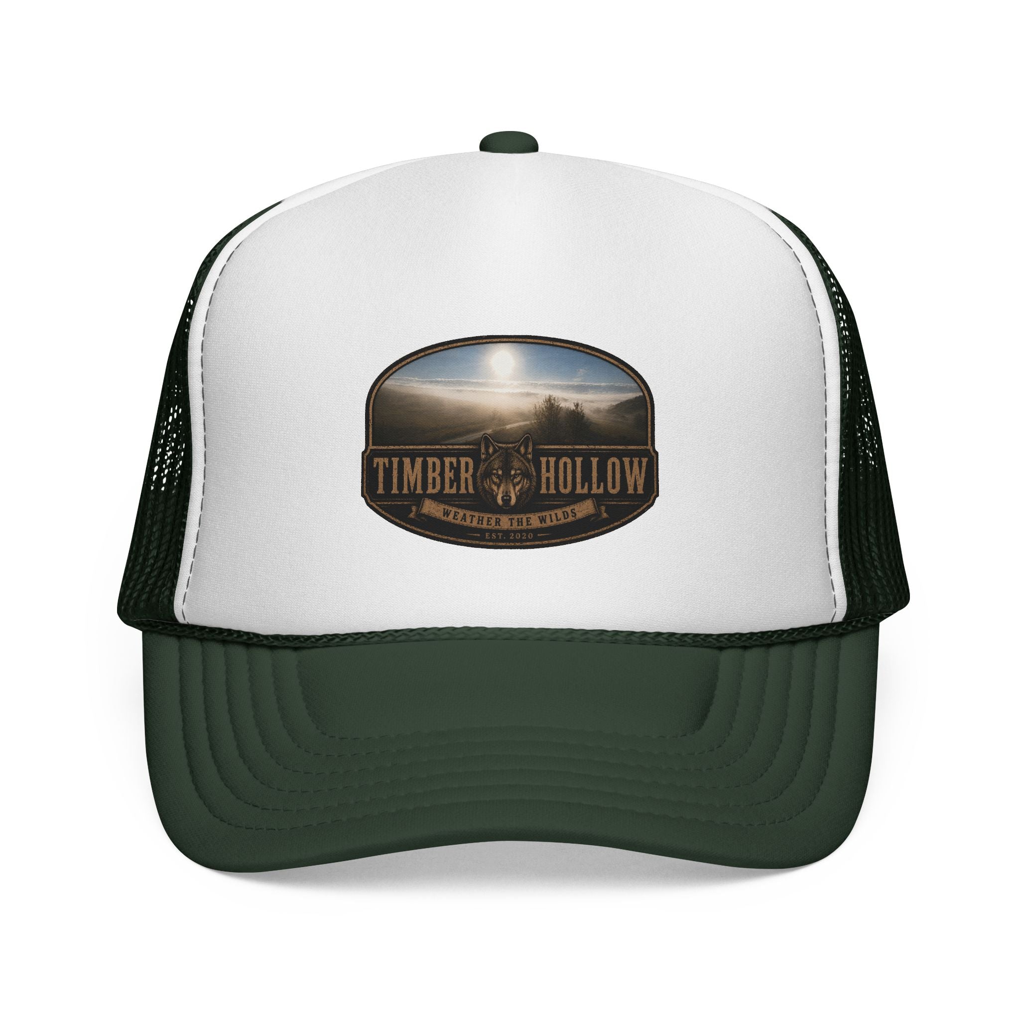 Timber Hollow Vintage Trucker Cap — Rustic Outdoor Logo Mesh Hat