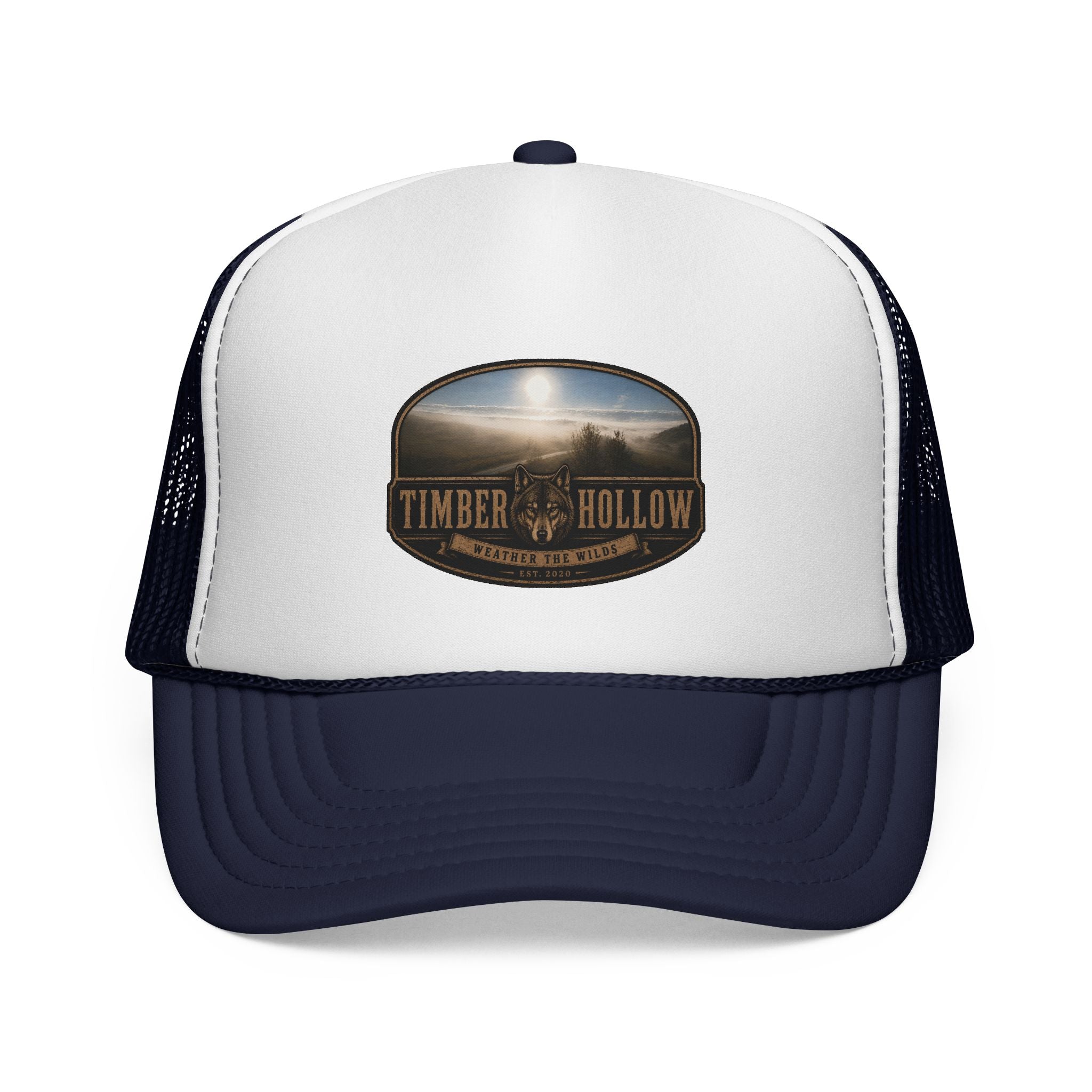 Timber Hollow Vintage Trucker Cap — Rustic Outdoor Logo Mesh Hat