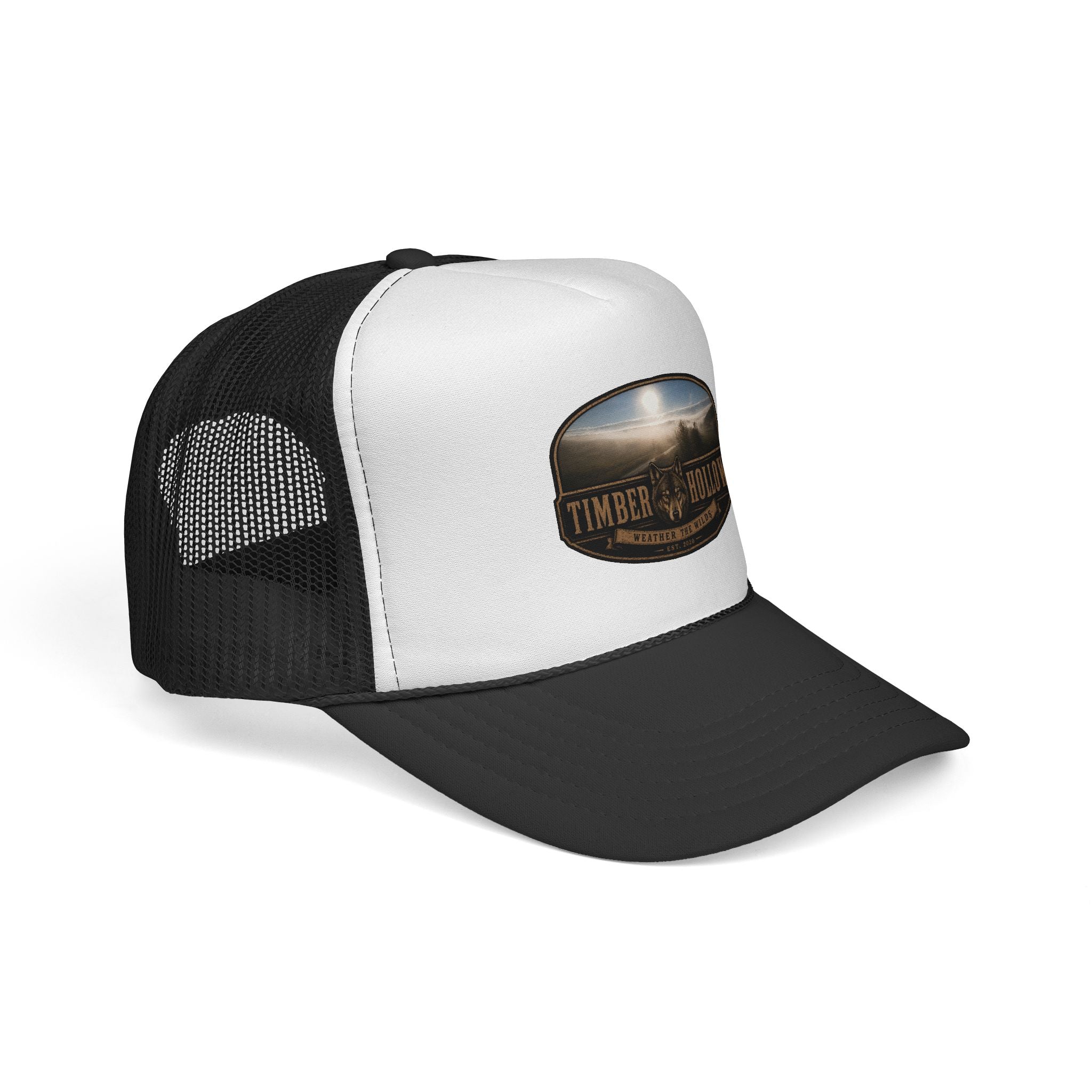Timber Hollow Vintage Trucker Cap — Rustic Outdoor Logo Mesh Hat