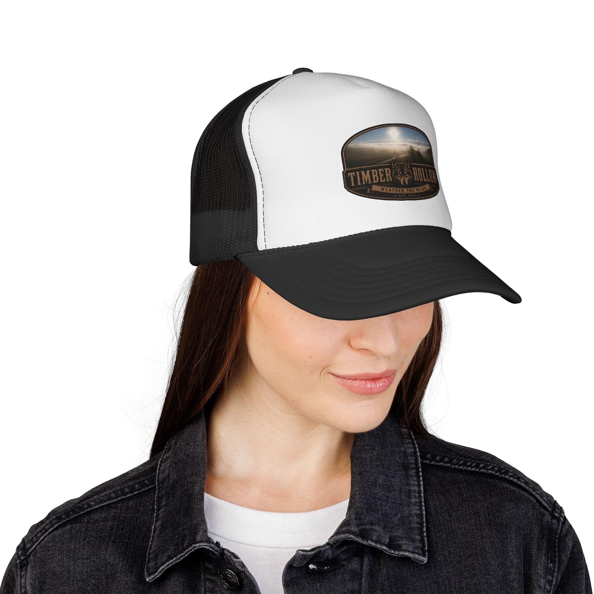 Timber Hollow Vintage Trucker Cap — Rustic Outdoor Logo Mesh Hat