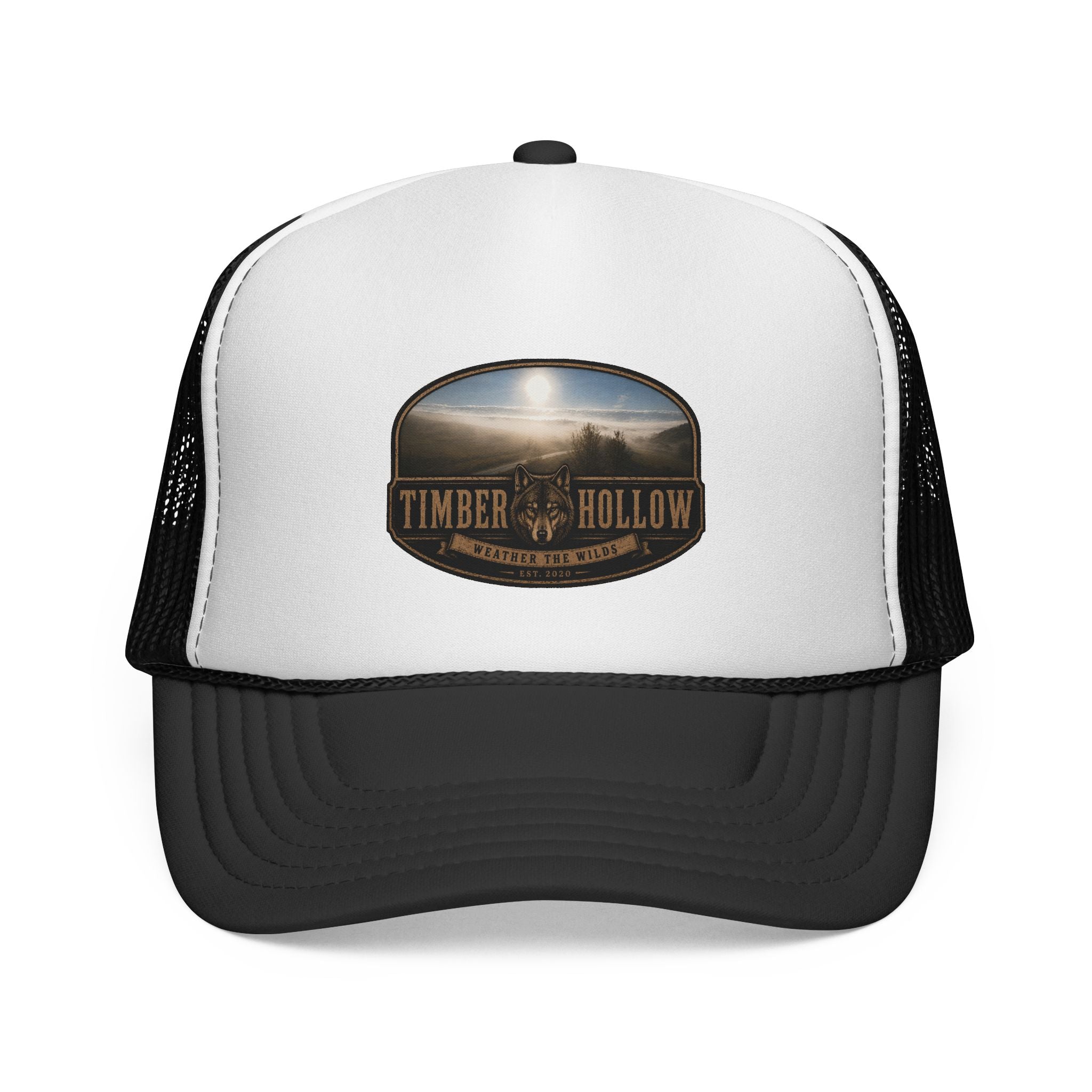Timber Hollow Vintage Trucker Cap — Rustic Outdoor Logo Mesh Hat