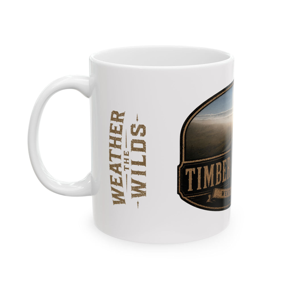 Rustic Wolf Cabin Mug — 'Timber Hollow' Scenic Ceramic Coffee Cup (11oz/15oz)