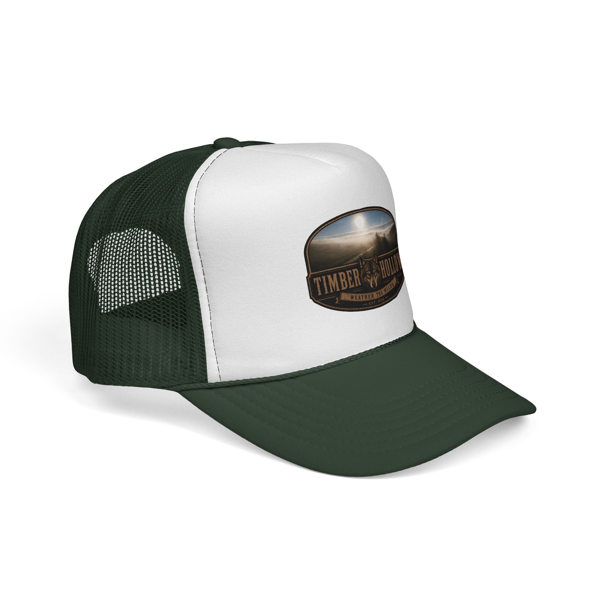 Timber Hollow Vintage Trucker Cap — Rustic Outdoor Logo Mesh Hat