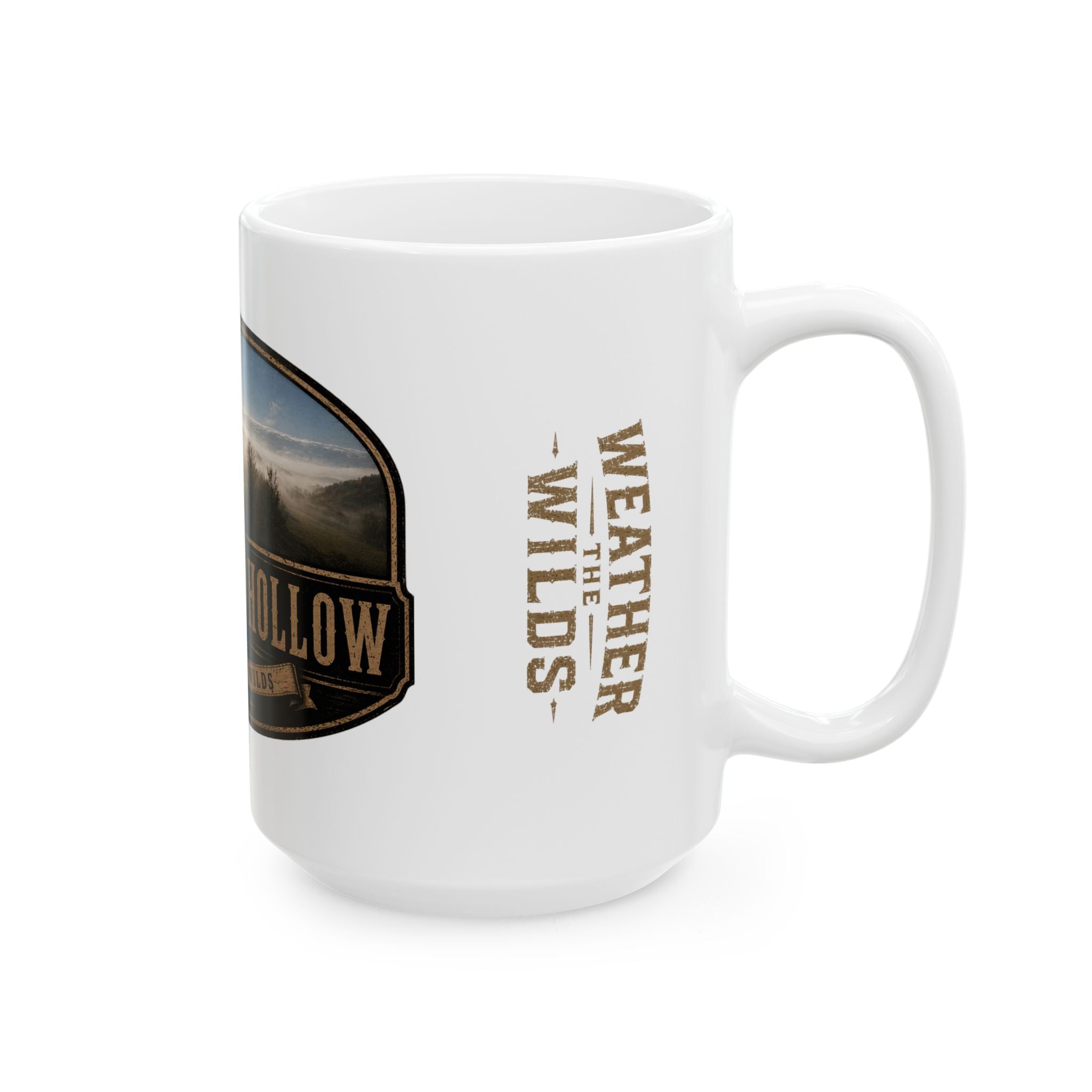 Rustic Wolf Cabin Mug — 'Timber Hollow' Scenic Ceramic Coffee Cup (11oz/15oz)